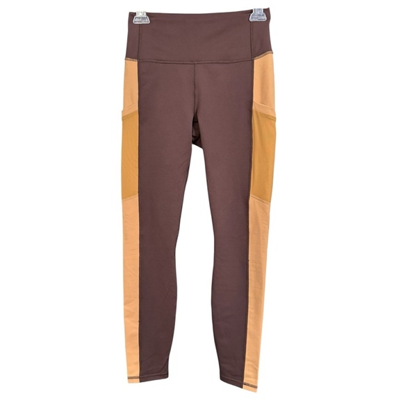 🍫 Fabletics PowerHold Leggings XS Brown Tan Colorblock Pocket High Rise - Picture 2 of 4